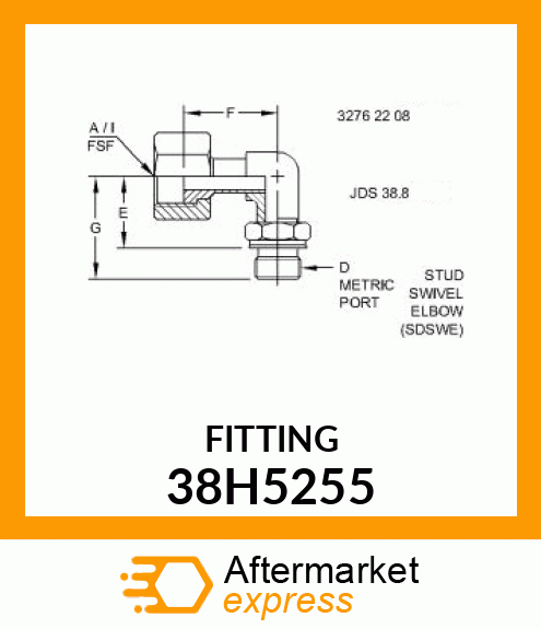 90D, STUD SWIVEL ELBOW,ORFS (SDSWE) 38H5255