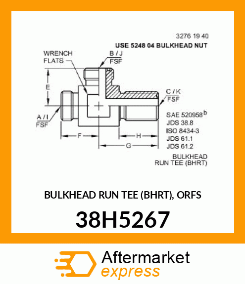 BULKHEAD RUN TEE (BHRT), ORFS 38H5267