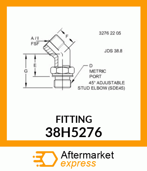 45 DEG ADJ STUD ELBOW (SDE45), ORFS 38H5276