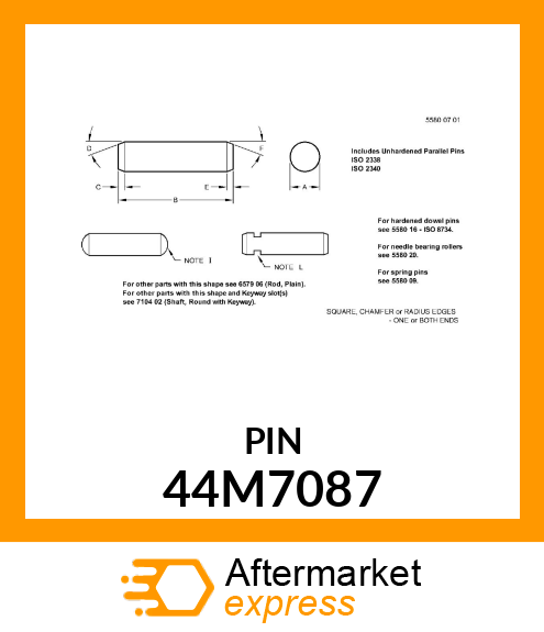 PIN, STRAIGHT, CHAMFERED ENDS 44M7087