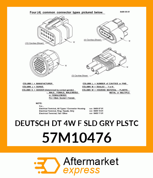 DEUTSCH DT 4W F SLD GRY PLSTC 57M10476