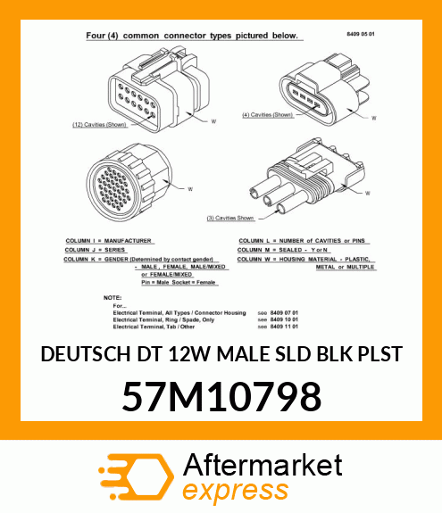 DEUTSCH DT 12W MALE SLD BLK PLST 57M10798