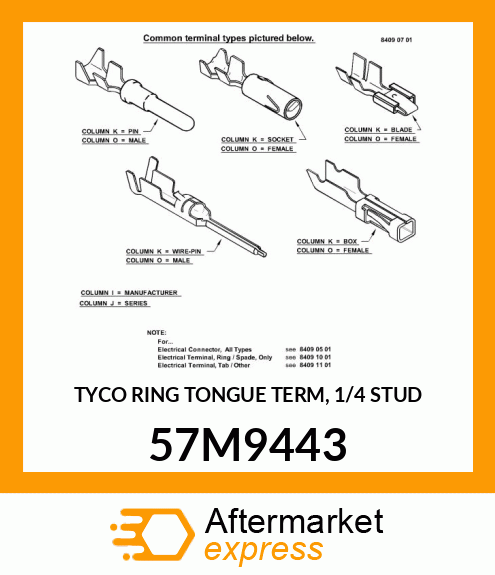 TYCO RING TONGUE TERM, 1/4 STUD 57M9443