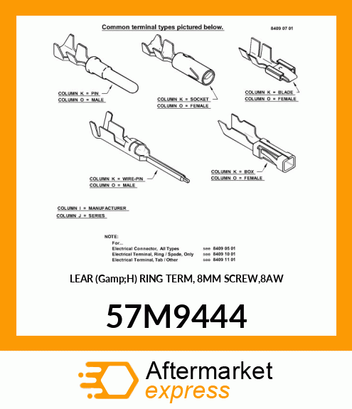 LEAR (Gamp;H) RING TERM, 8MM SCREW,8AW 57M9444