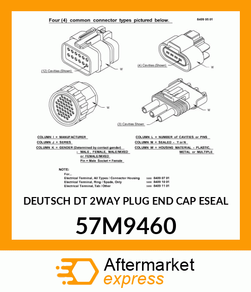 DEUTSCH DT 2WAY PLUG END CAP ESEAL 57M9460