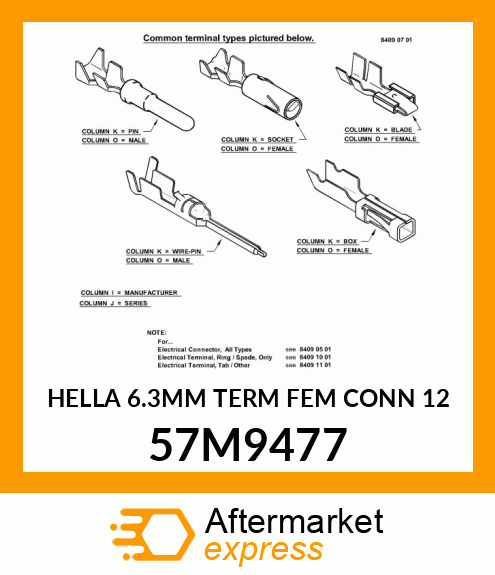 HELLA 6.3MM TERM FEM CONN 12 57M9477