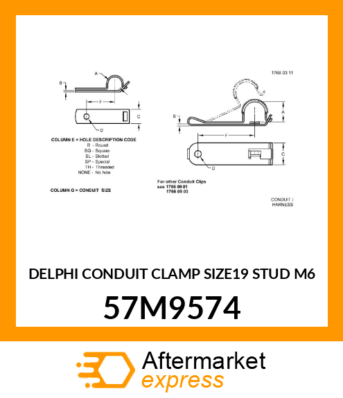 DELPHI CONDUIT CLAMP SIZE19 STUD M6 57M9574