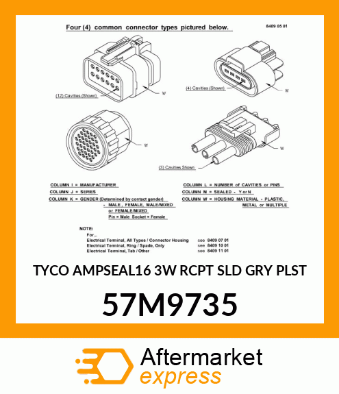 TYCO AMPSEAL16 3W RCPT SLD GRY PLST 57M9735