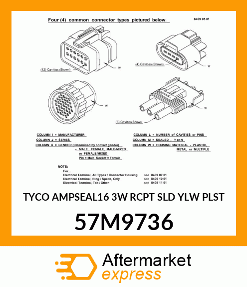 TYCO AMPSEAL16 3W RCPT SLD YLW PLST 57M9736