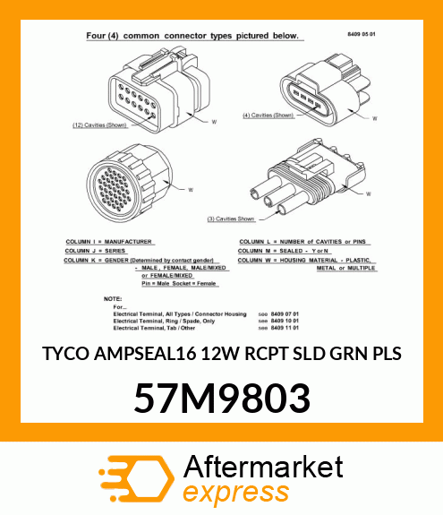 TYCO AMPSEAL16 12W RCPT SLD GRN PLS 57M9803