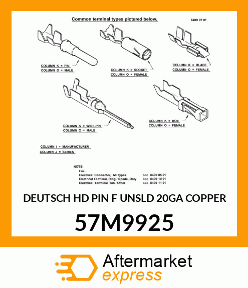 DEUTSCH HD PIN F UNSLD 20GA COPPER 57M9925