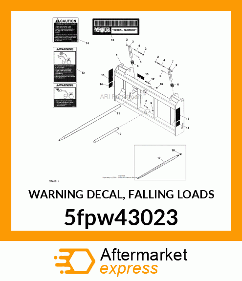 WARNING DECAL, FALLING LOADS 5fpw43023