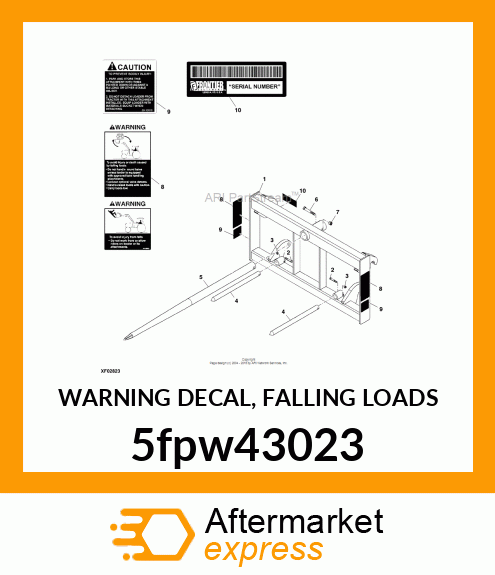 WARNING DECAL, FALLING LOADS 5fpw43023