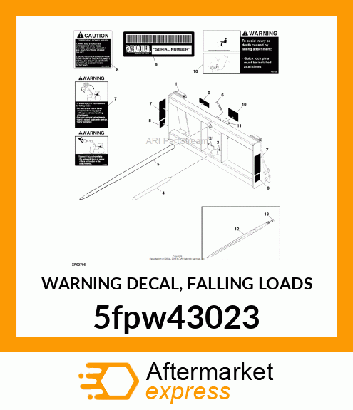 WARNING DECAL, FALLING LOADS 5fpw43023