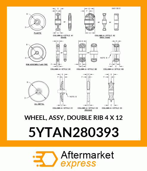 WHEEL, ASSY, DOUBLE RIB 4 X 12 5YTAN280393