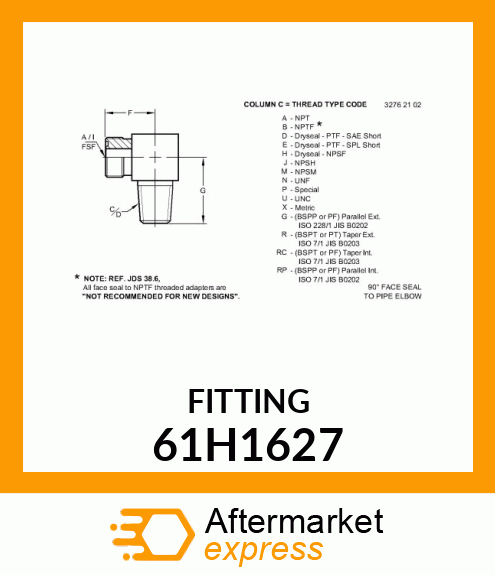 JDS38.6 CONN 90DEG ORFS ELBXPIPE 61H1627