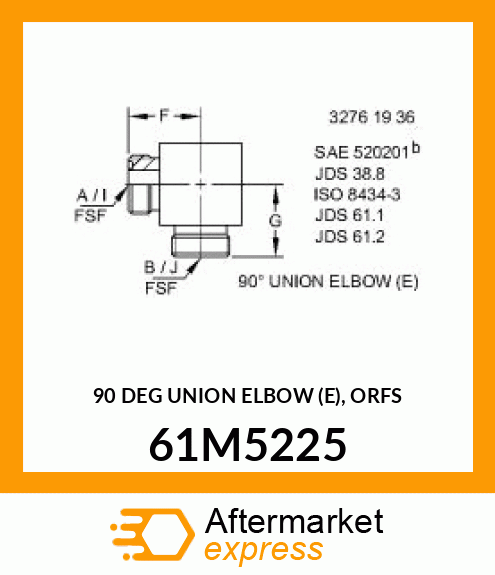 90 DEG UNION ELBOW (E), ORFS 61M5225