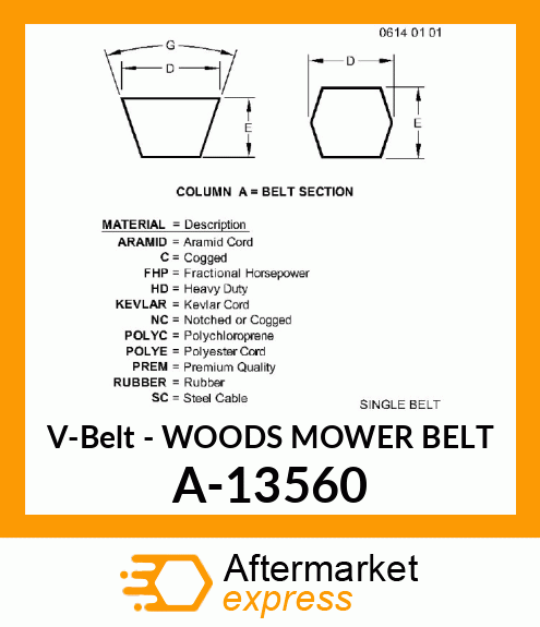 V-Belt - WOODS MOWER BELT A-13560