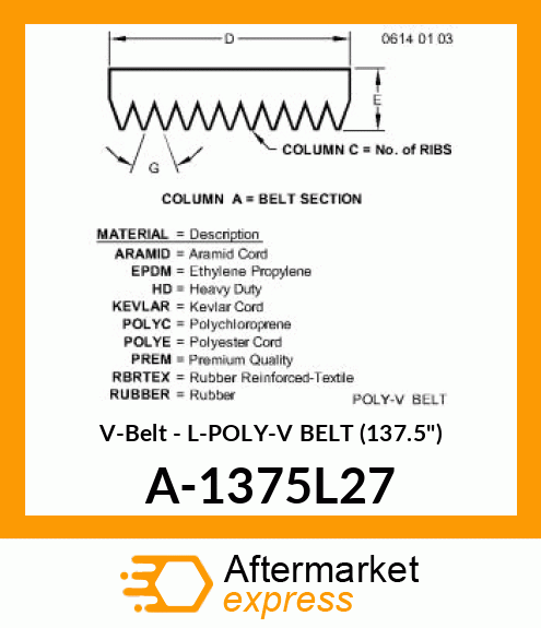 V-Belt - L-POLY-V BELT (137.5") A-1375L27