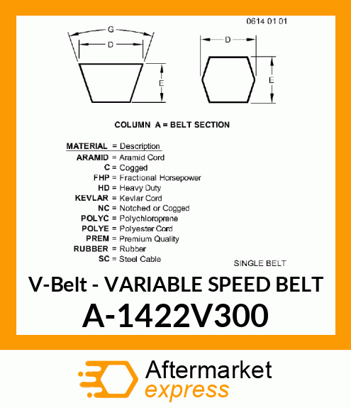 V-Belt - VARIABLE SPEED BELT A-1422V300