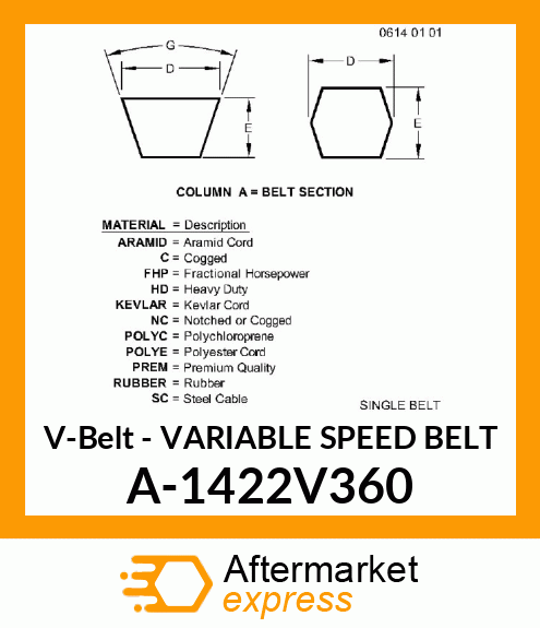 V-Belt - VARIABLE SPEED BELT A-1422V360