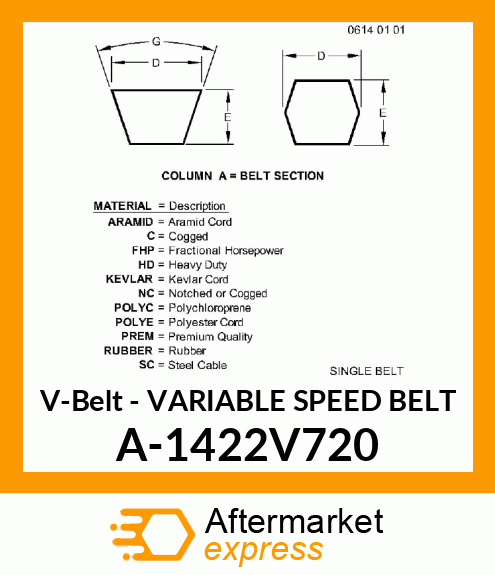 V-Belt - VARIABLE SPEED BELT A-1422V720