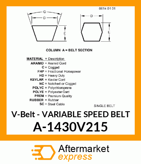 V-Belt - VARIABLE SPEED BELT A-1430V215