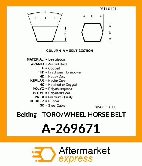 Belting - TORO/WHEEL HORSE BELT A-269671