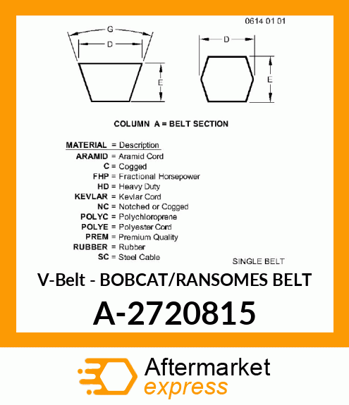 V-Belt - BOBCAT/RANSOMES BELT A-2720815