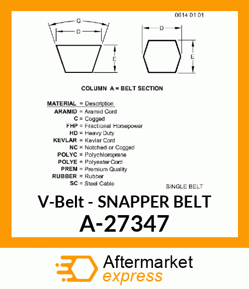 V-Belt - SNAPPER BELT A-27347