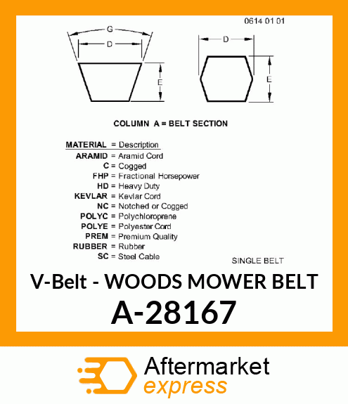 V-Belt - WOODS MOWER BELT A-28167