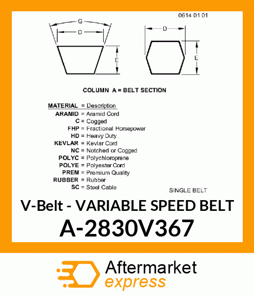 V-Belt - VARIABLE SPEED BELT A-2830V367