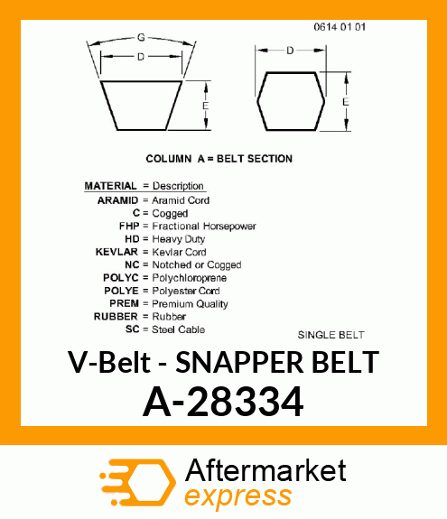 V-Belt - SNAPPER BELT A-28334