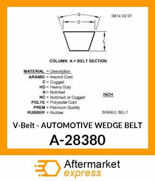 V-Belt - AUTOMOTIVE WEDGE BELT A-28380