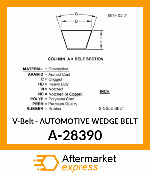 V-Belt - AUTOMOTIVE WEDGE BELT A-28390