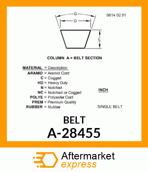 V-Belt - AUTOMOTIVE WEDGE BELT A-28455