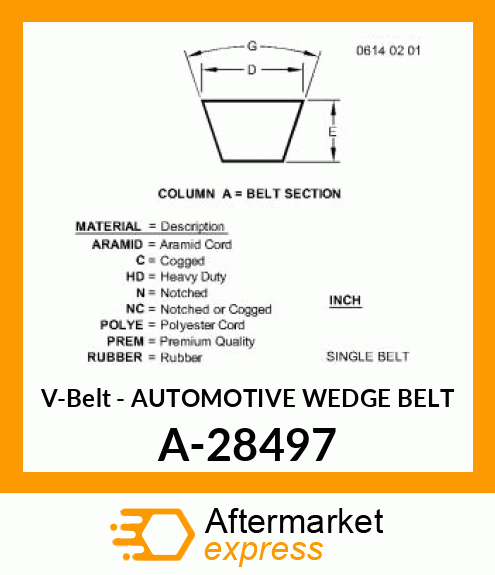 V-Belt - AUTOMOTIVE WEDGE BELT A-28497