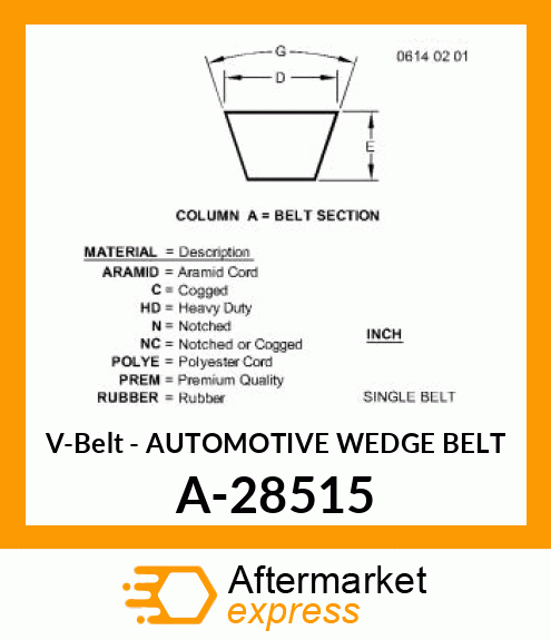 V-Belt - AUTOMOTIVE WEDGE BELT A-28515