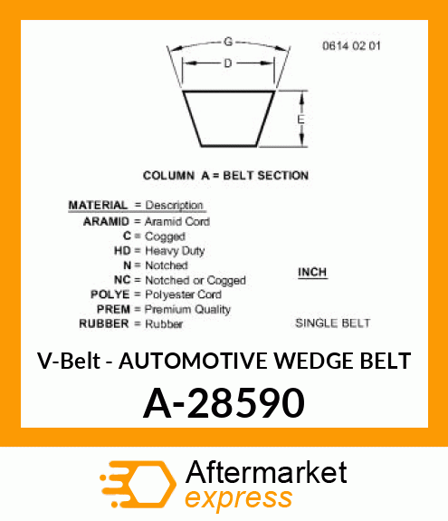 V-Belt - AUTOMOTIVE WEDGE BELT A-28590