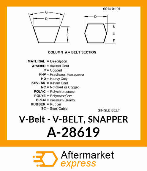 V-Belt - V-BELT, SNAPPER A-28619