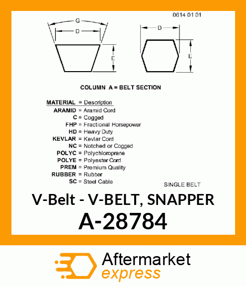 V-Belt - V-BELT, SNAPPER A-28784