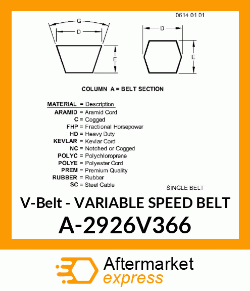 V-Belt - VARIABLE SPEED BELT A-2926V366