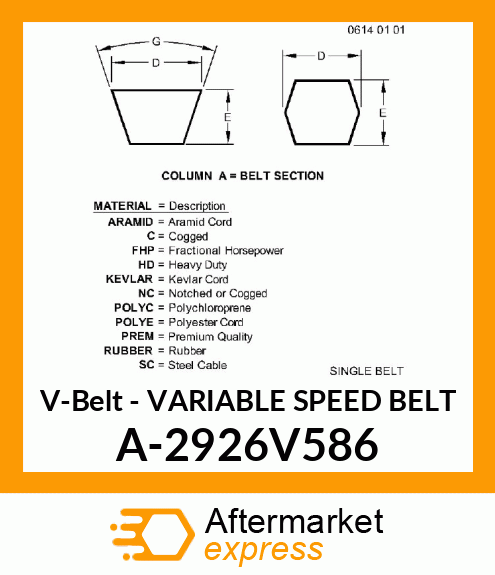 V-Belt - VARIABLE SPEED BELT A-2926V586