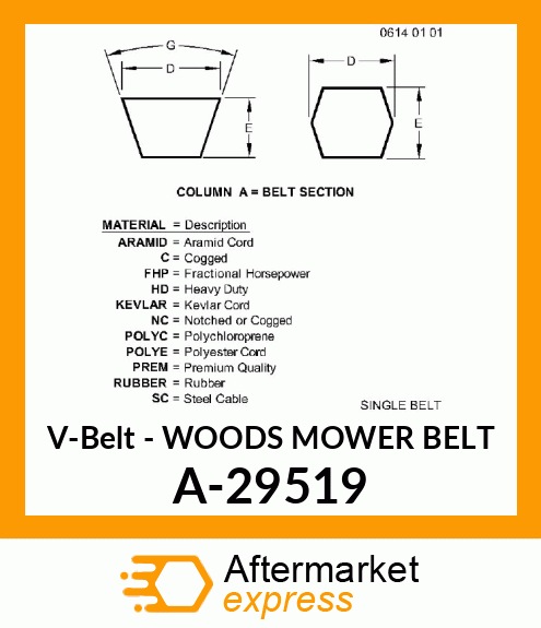 V-Belt - WOODS MOWER BELT A-29519