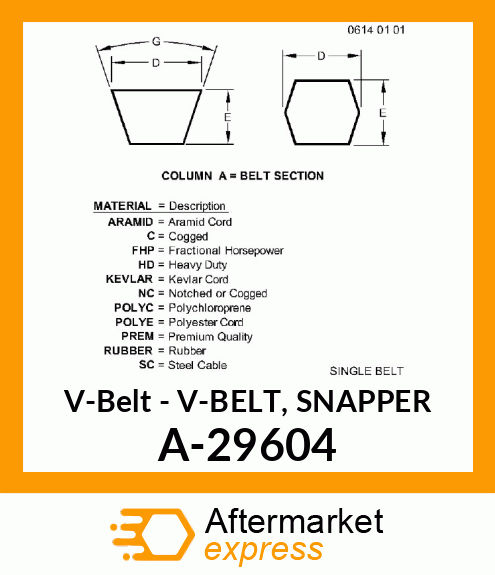 V-Belt - V-BELT, SNAPPER A-29604