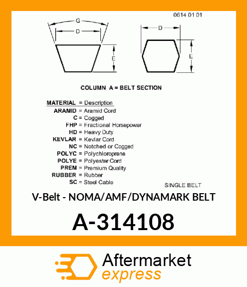 V-Belt - NOMA/AMF/DYNAMARK BELT A-314108