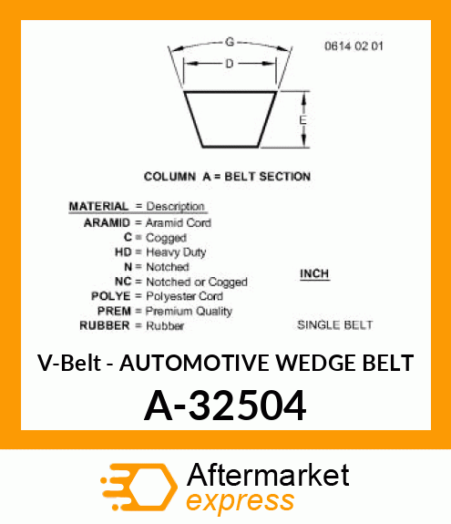 V-Belt - AUTOMOTIVE WEDGE BELT A-32504