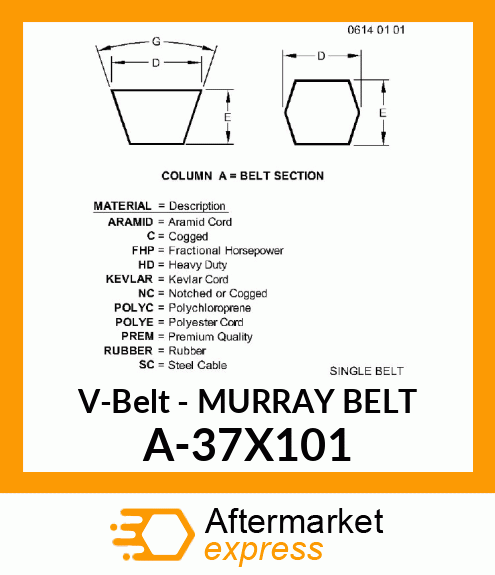 V-Belt - MURRAY BELT A-37X101