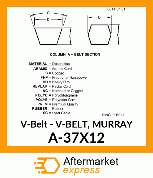 V-Belt - V-BELT, MURRAY A-37X12