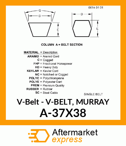 V-Belt - V-BELT, MURRAY A-37X38